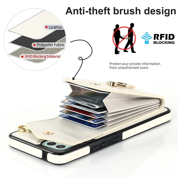 For Samsung Galaxy A22 5G (EU Version) Cover Accordion Card Bag Leather+TPU Anti-shock Cell Phone Case
