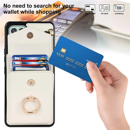For Samsung Galaxy A22 5G (EU Version) Cover Accordion Card Bag Leather+TPU Anti-shock Cell Phone Case