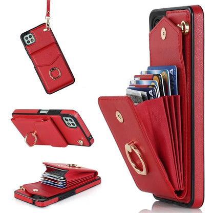 For Samsung Galaxy A22 5G (EU Version) Cover Accordion Card Bag Leather+TPU Anti-shock Cell Phone Case