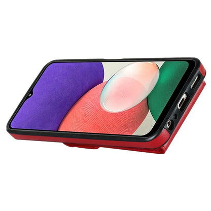 For Samsung Galaxy A22 5G (EU Version) Cover Accordion Card Bag Leather+TPU Anti-shock Cell Phone Case