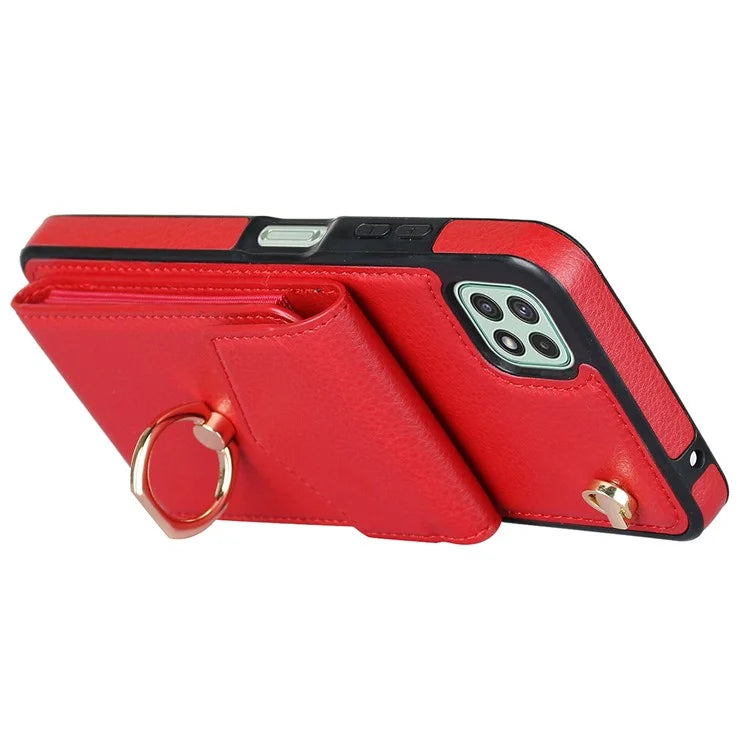 For Samsung Galaxy A22 5G (EU Version) Cover Accordion Card Bag Leather+TPU Anti-shock Cell Phone Case