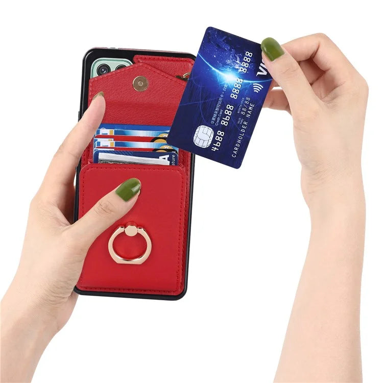 For Samsung Galaxy A22 5G (EU Version) Cover Accordion Card Bag Leather+TPU Anti-shock Cell Phone Case