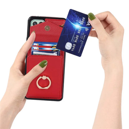 For Samsung Galaxy A22 5G (EU Version) Cover Accordion Card Bag Leather+TPU Anti-shock Cell Phone Case