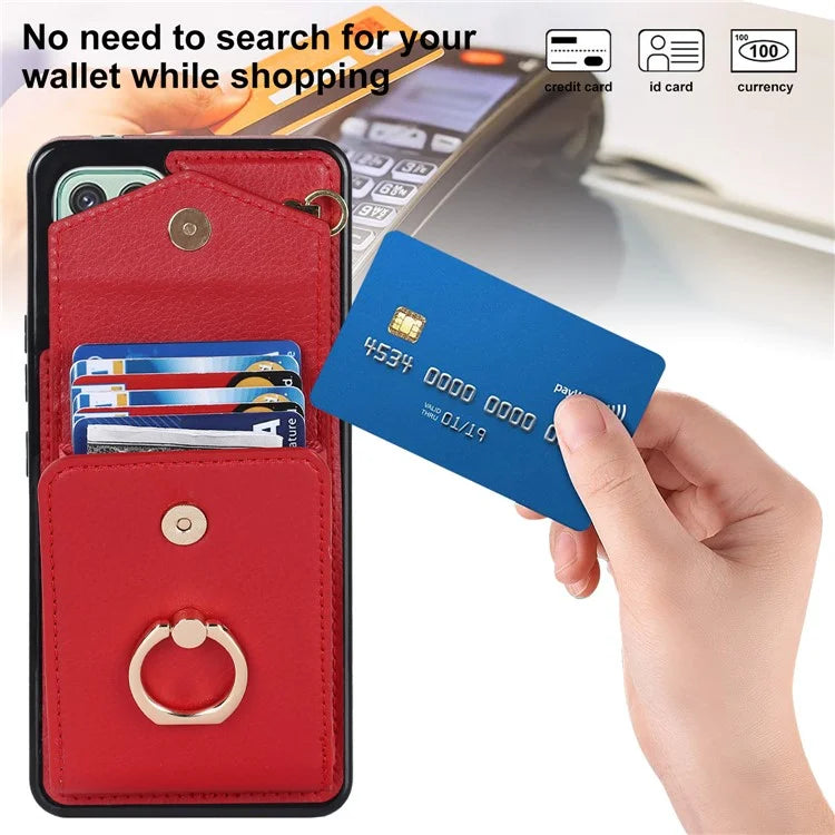 For Samsung Galaxy A22 5G (EU Version) Cover Accordion Card Bag Leather+TPU Anti-shock Cell Phone Case