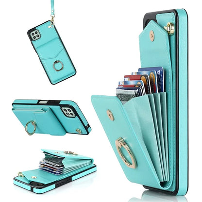 For Samsung Galaxy A22 5G (EU Version) Cover Accordion Card Bag Leather+TPU Anti-shock Cell Phone Case