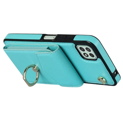 For Samsung Galaxy A22 5G (EU Version) Cover Accordion Card Bag Leather+TPU Anti-shock Cell Phone Case