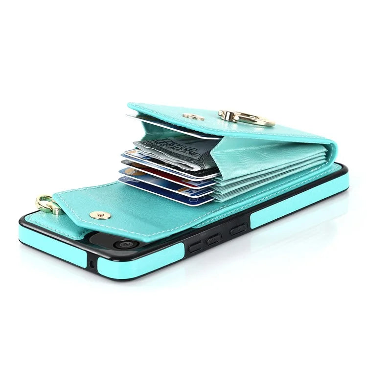 For Samsung Galaxy A22 5G (EU Version) Cover Accordion Card Bag Leather+TPU Anti-shock Cell Phone Case