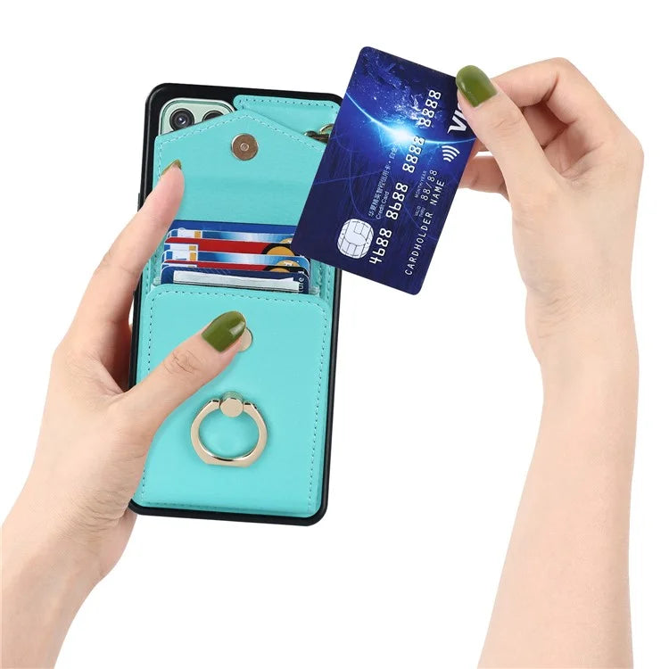 For Samsung Galaxy A22 5G (EU Version) Cover Accordion Card Bag Leather+TPU Anti-shock Cell Phone Case