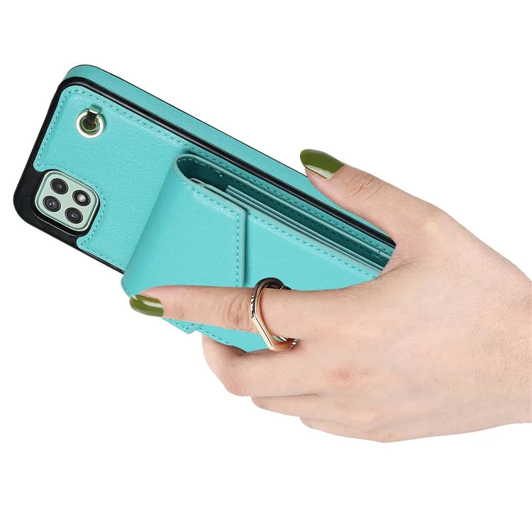 For Samsung Galaxy A22 5G (EU Version) Cover Accordion Card Bag Leather+TPU Anti-shock Cell Phone Case