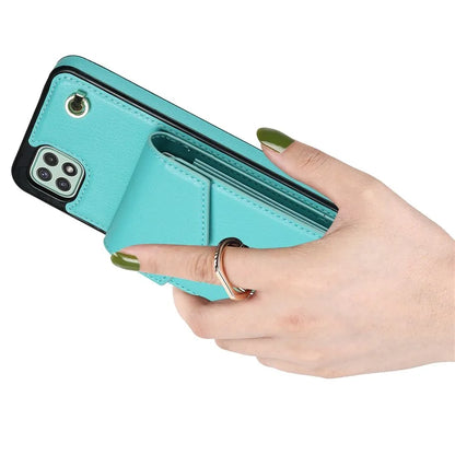 For Samsung Galaxy A22 5G (EU Version) Cover Accordion Card Bag Leather+TPU Anti-shock Cell Phone Case