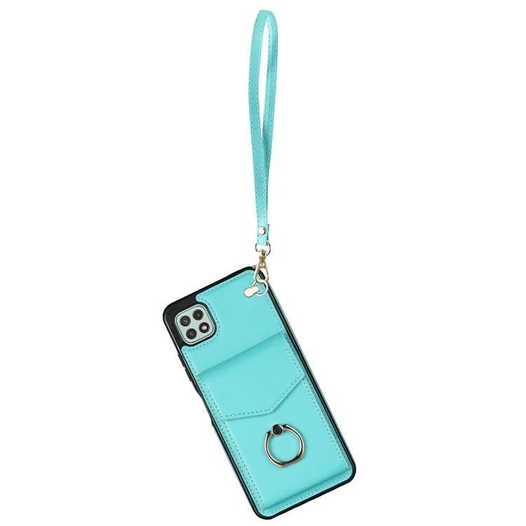 For Samsung Galaxy A22 5G (EU Version) Cover Accordion Card Bag Leather+TPU Anti-shock Cell Phone Case