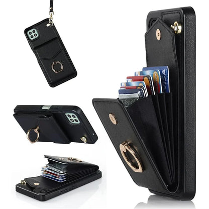 For Samsung Galaxy A22 5G (EU Version) Cover Accordion Card Bag Leather+TPU Anti-shock Cell Phone Case