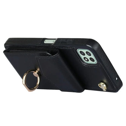 For Samsung Galaxy A22 5G (EU Version) Cover Accordion Card Bag Leather+TPU Anti-shock Cell Phone Case