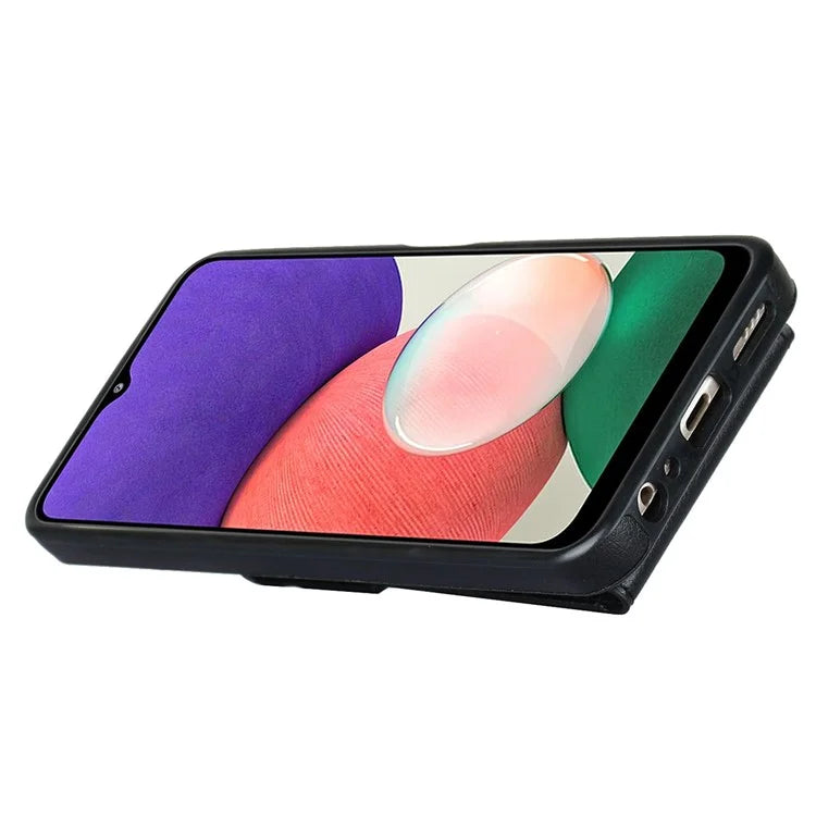 For Samsung Galaxy A22 5G (EU Version) Cover Accordion Card Bag Leather+TPU Anti-shock Cell Phone Case