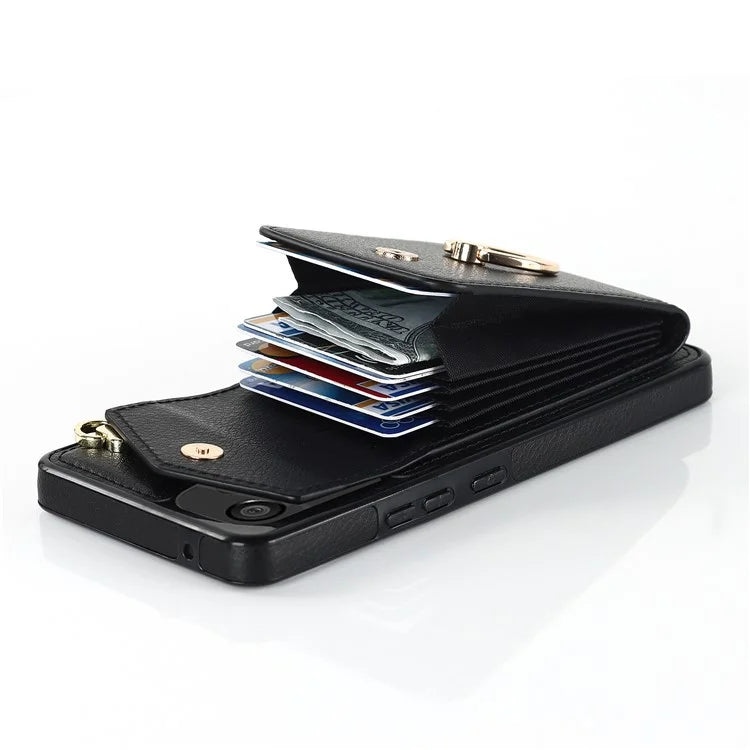 For Samsung Galaxy A22 5G (EU Version) Cover Accordion Card Bag Leather+TPU Anti-shock Cell Phone Case