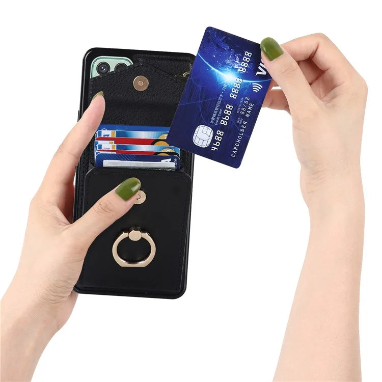 For Samsung Galaxy A22 5G (EU Version) Cover Accordion Card Bag Leather+TPU Anti-shock Cell Phone Case