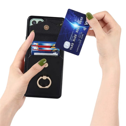 For Samsung Galaxy A22 5G (EU Version) Cover Accordion Card Bag Leather+TPU Anti-shock Cell Phone Case
