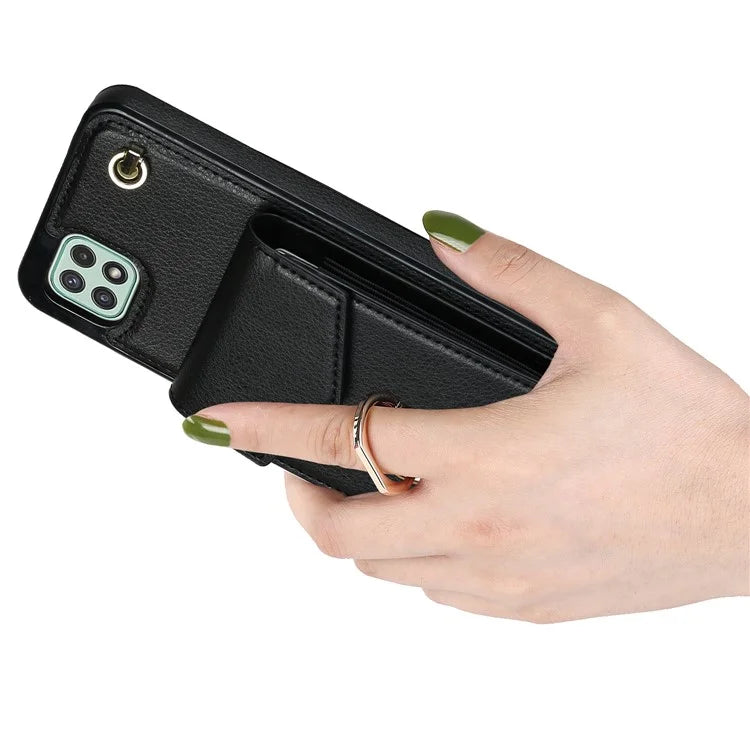 For Samsung Galaxy A22 5G (EU Version) Cover Accordion Card Bag Leather+TPU Anti-shock Cell Phone Case