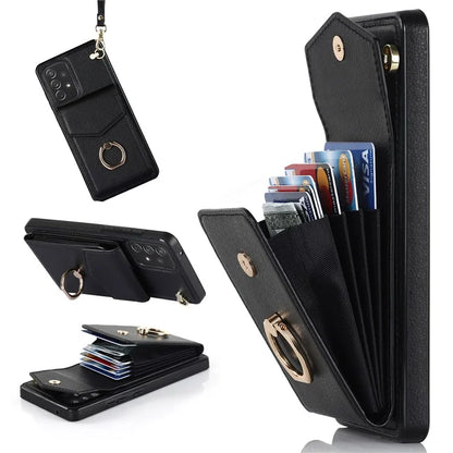 For Samsung Galaxy A72 4G / A72 5G Cover Accordion Card Bag Cell Phone Case with Ring Kickstand