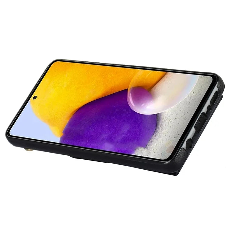 For Samsung Galaxy A72 4G / A72 5G Cover Accordion Card Bag Cell Phone Case with Ring Kickstand