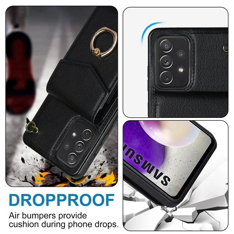 For Samsung Galaxy A72 4G / A72 5G Cover Accordion Card Bag Cell Phone Case with Ring Kickstand