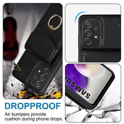 For Samsung Galaxy A72 4G / A72 5G Cover Accordion Card Bag Cell Phone Case with Ring Kickstand