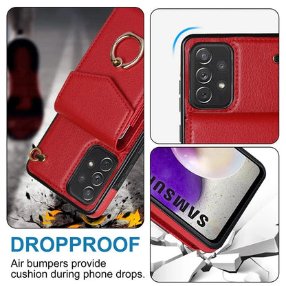 For Samsung Galaxy A72 4G / A72 5G Cover Accordion Card Bag Cell Phone Case with Ring Kickstand