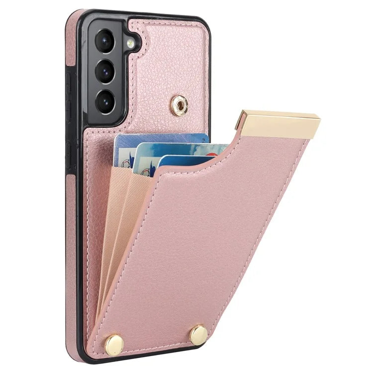 For Samsung Galaxy S21 FE 5G Cell Phone Case Drop-proof Card Holder Cover with Hardware Decor