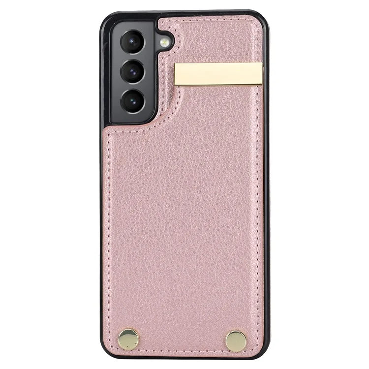For Samsung Galaxy S21 FE 5G Cell Phone Case Drop-proof Card Holder Cover with Hardware Decor