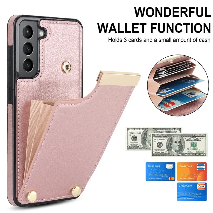 For Samsung Galaxy S21 FE 5G Cell Phone Case Drop-proof Card Holder Cover with Hardware Decor