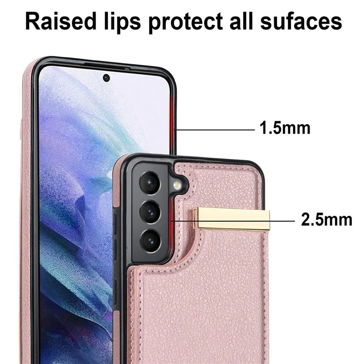 For Samsung Galaxy S21 FE 5G Cell Phone Case Drop-proof Card Holder Cover with Hardware Decor