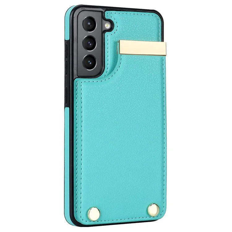 For Samsung Galaxy S21 FE 5G Cell Phone Case Drop-proof Card Holder Cover with Hardware Decor