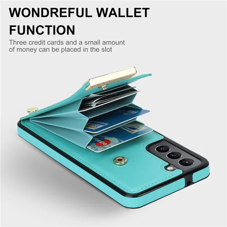 For Samsung Galaxy S21 FE 5G Cell Phone Case Drop-proof Card Holder Cover with Hardware Decor