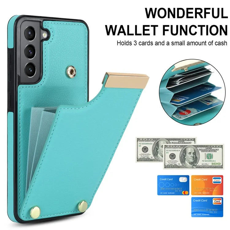 For Samsung Galaxy S21 FE 5G Cell Phone Case Drop-proof Card Holder Cover with Hardware Decor