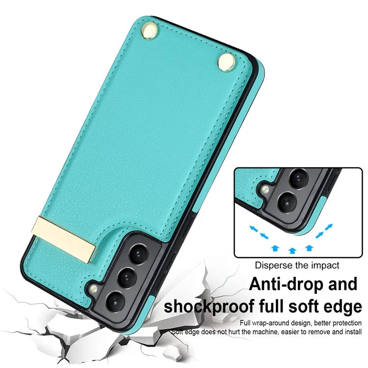 For Samsung Galaxy S21 FE 5G Cell Phone Case Drop-proof Card Holder Cover with Hardware Decor