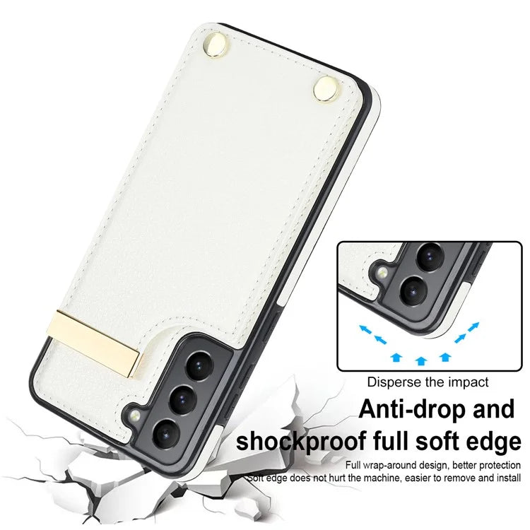 For Samsung Galaxy S21 FE 5G Cell Phone Case Drop-proof Card Holder Cover with Hardware Decor