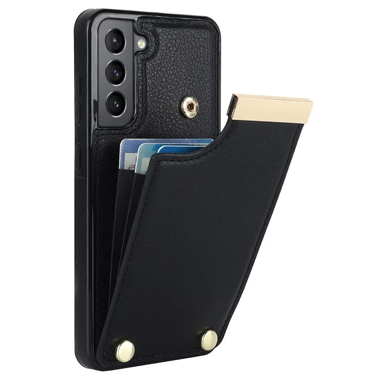 For Samsung Galaxy S21 FE 5G Cell Phone Case Drop-proof Card Holder Cover with Hardware Decor