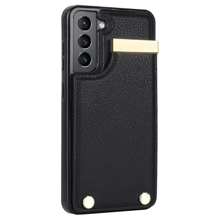 For Samsung Galaxy S21 FE 5G Cell Phone Case Drop-proof Card Holder Cover with Hardware Decor