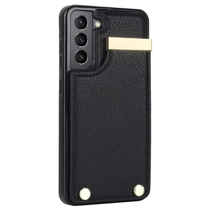 For Samsung Galaxy S21 FE 5G Cell Phone Case Drop-proof Card Holder Cover with Hardware Decor