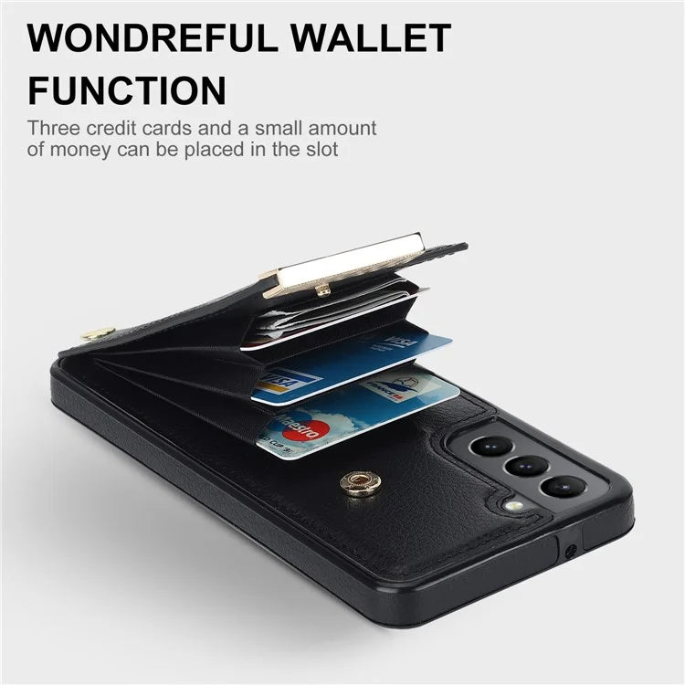 For Samsung Galaxy S21 FE 5G Cell Phone Case Drop-proof Card Holder Cover with Hardware Decor