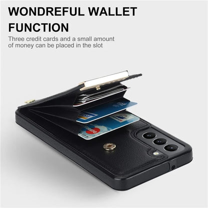 For Samsung Galaxy S21 FE 5G Cell Phone Case Drop-proof Card Holder Cover with Hardware Decor