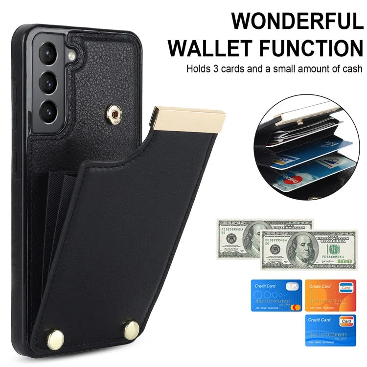 For Samsung Galaxy S21 FE 5G Cell Phone Case Drop-proof Card Holder Cover with Hardware Decor