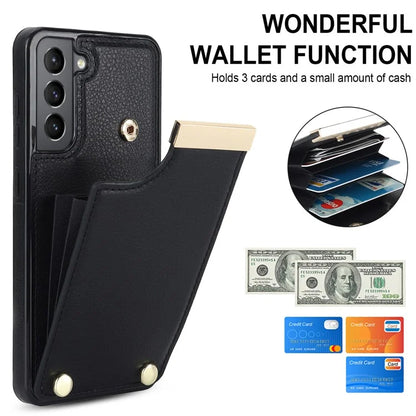 For Samsung Galaxy S21 FE 5G Cell Phone Case Drop-proof Card Holder Cover with Hardware Decor