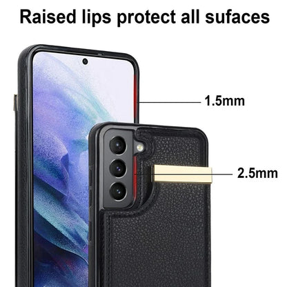 For Samsung Galaxy S21 FE 5G Cell Phone Case Drop-proof Card Holder Cover with Hardware Decor