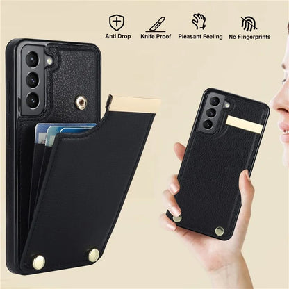 For Samsung Galaxy S21 FE 5G Cell Phone Case Drop-proof Card Holder Cover with Hardware Decor