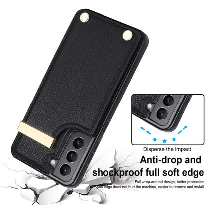 For Samsung Galaxy S21 FE 5G Cell Phone Case Drop-proof Card Holder Cover with Hardware Decor