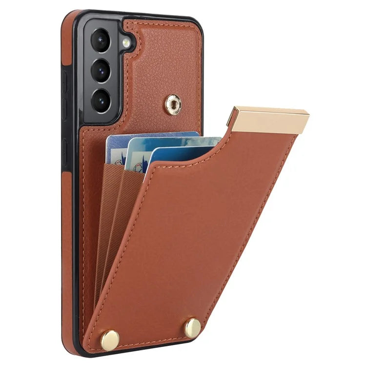 For Samsung Galaxy S21 FE 5G Cell Phone Case Drop-proof Card Holder Cover with Hardware Decor