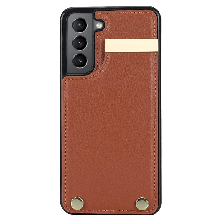 For Samsung Galaxy S21 FE 5G Cell Phone Case Drop-proof Card Holder Cover with Hardware Decor