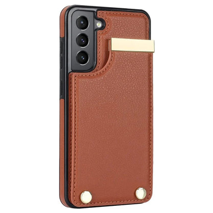 For Samsung Galaxy S21 FE 5G Cell Phone Case Drop-proof Card Holder Cover with Hardware Decor