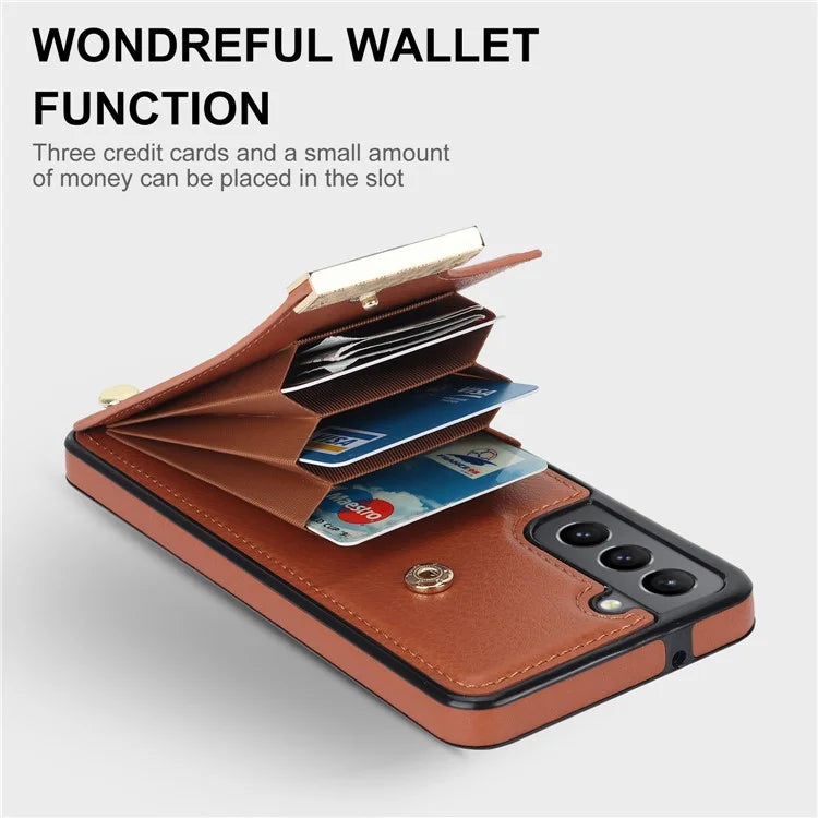 For Samsung Galaxy S21 FE 5G Cell Phone Case Drop-proof Card Holder Cover with Hardware Decor